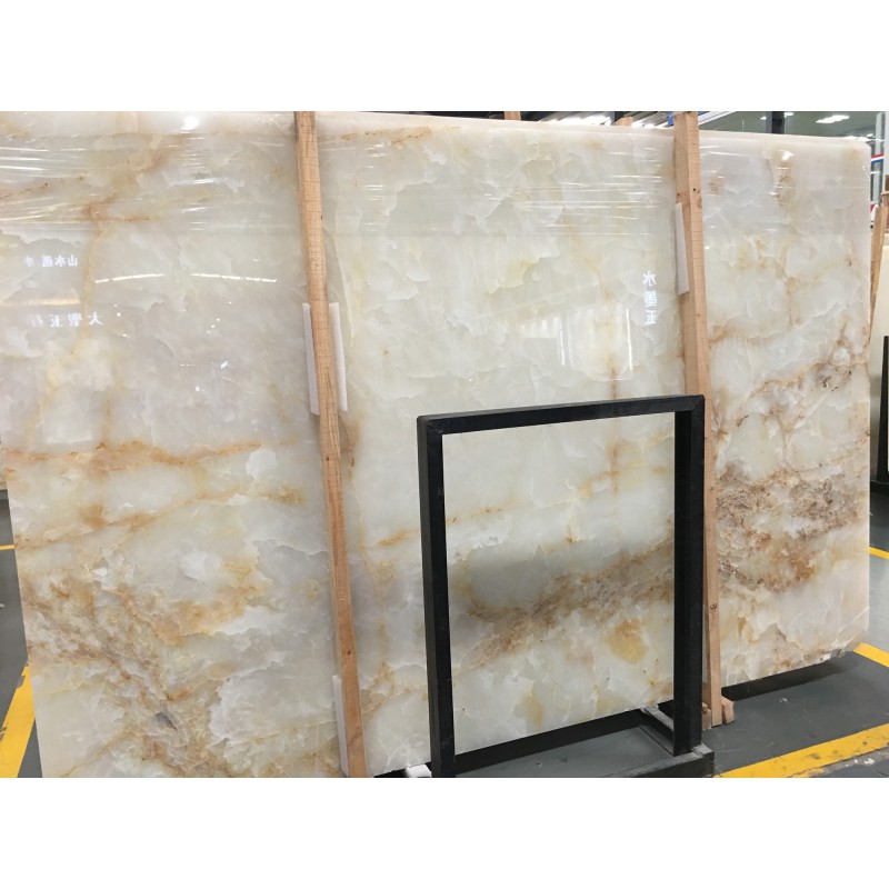 China Crystal Gold Vein White Onyx Slab