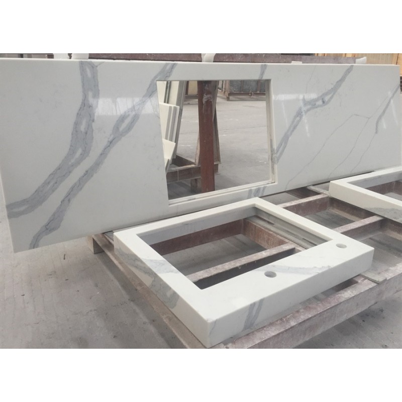 Artificial Calacatta White Quartz Stone Vanity Top Countertop