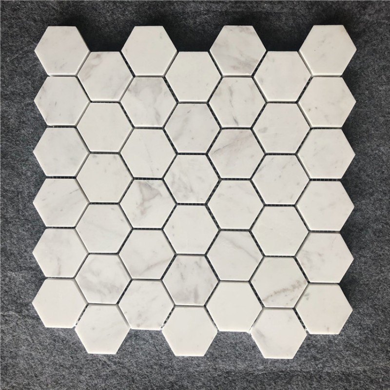 White Hexagon Marble Mosaic Interior Floor Wall Bathroom