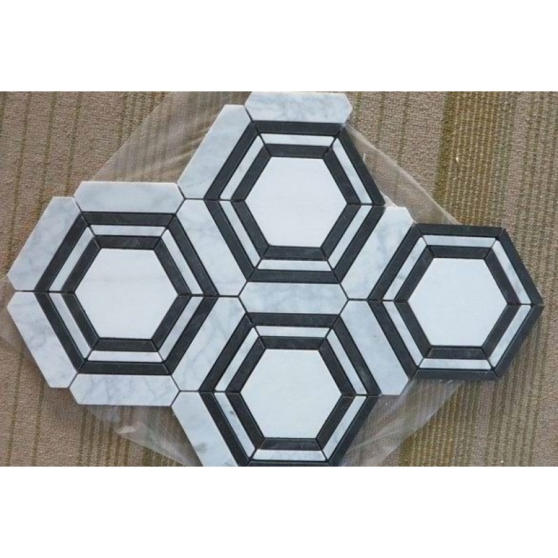 White Black Marble Hexagon Mosaic