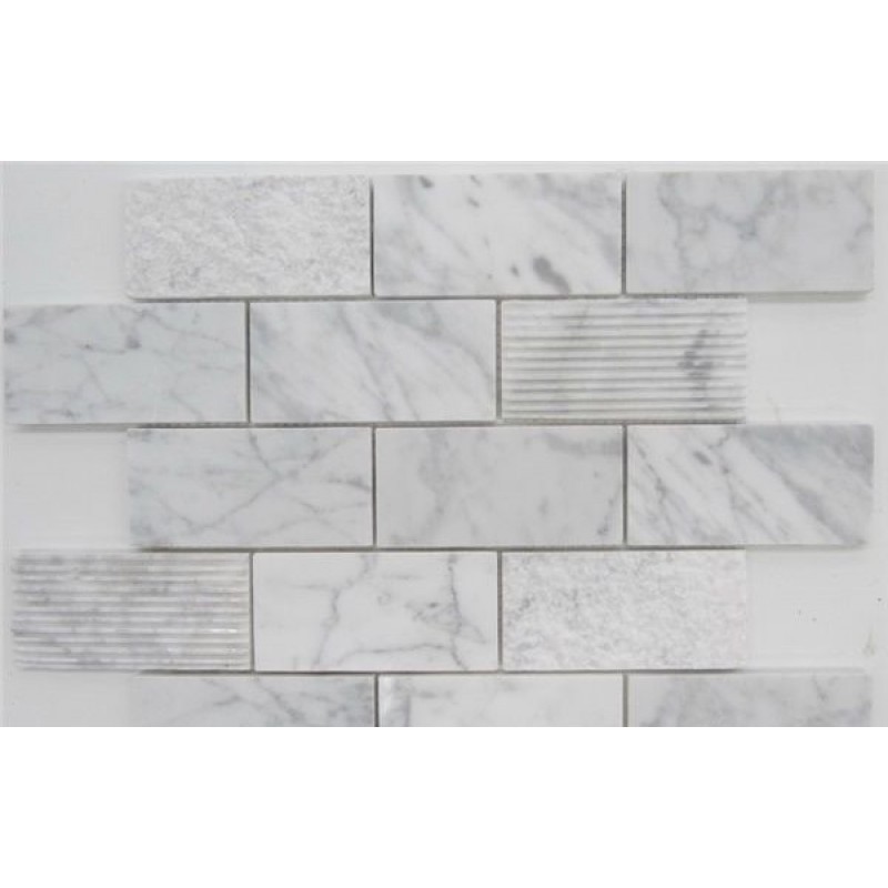 Brick Design Carrara White Marble Mosaic Tiles