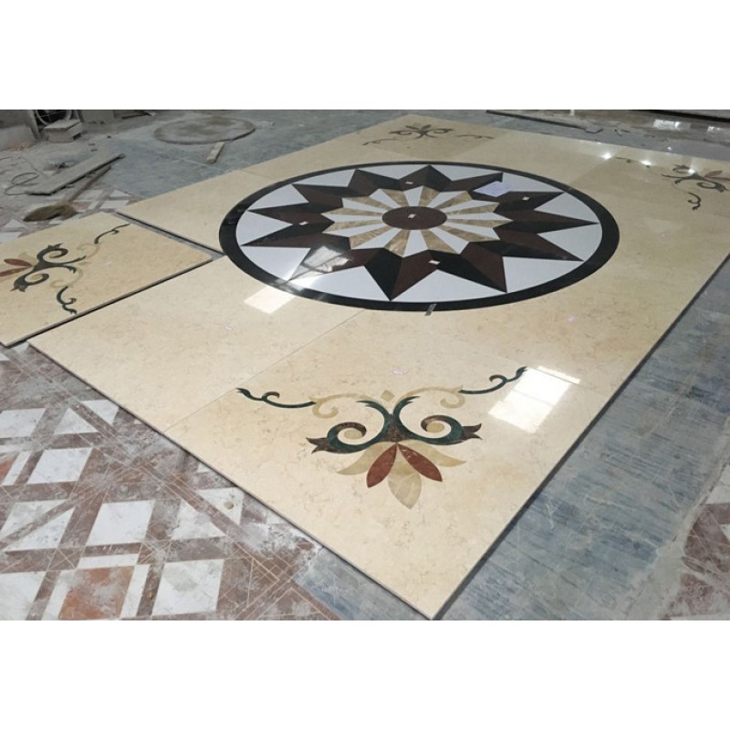 Waterjet Granite Marble Mixed Geometric Floor Designs Inlay Tile