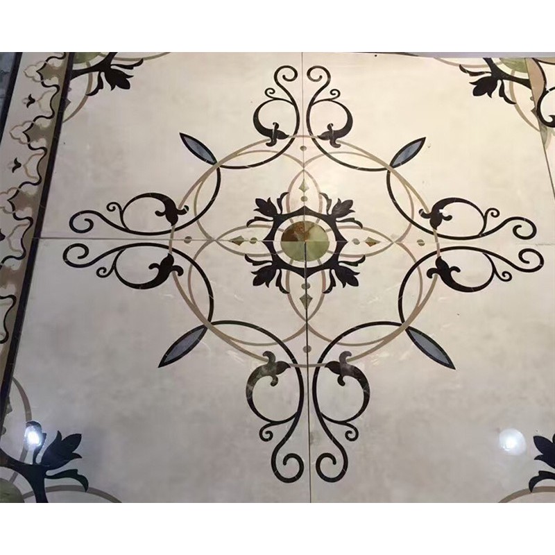 Golden Marble Medallion Marble Flooring Medallion Water-jet Inlay