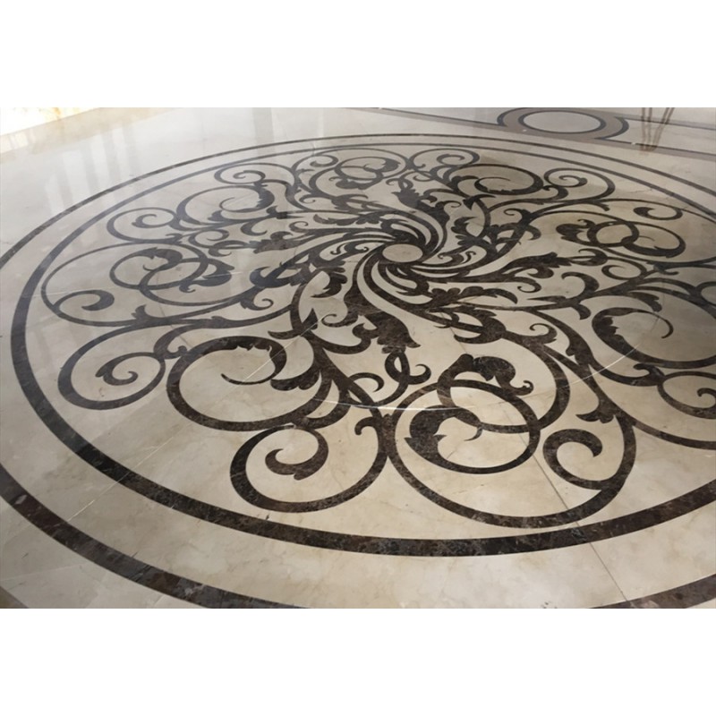 Nature Black White Yellow Rectangle Marble Waterjet Marble Tiles For Medallion Flooring