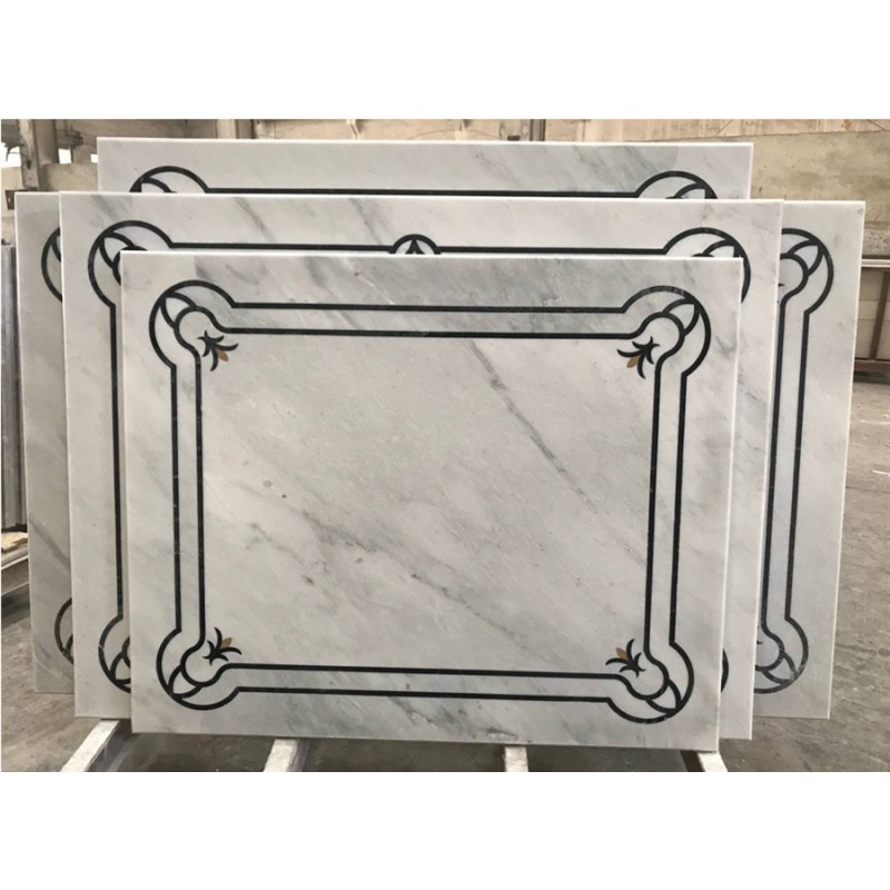 White And Black Color Marble Medallion Pattern For Flooring