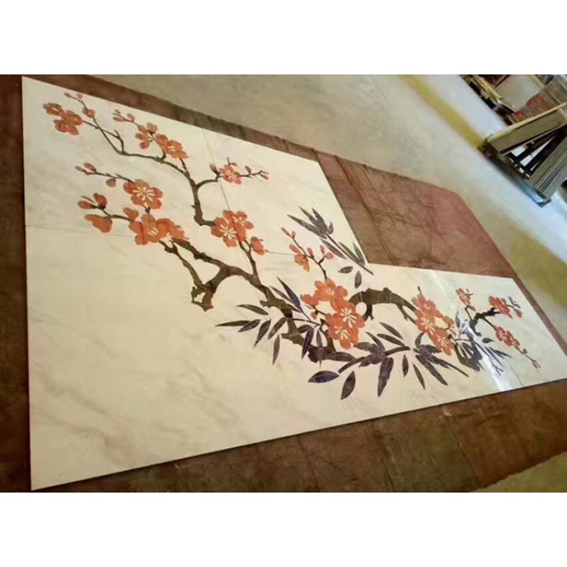 Multicolor Flowers Marble Waterjet Floor Inlay