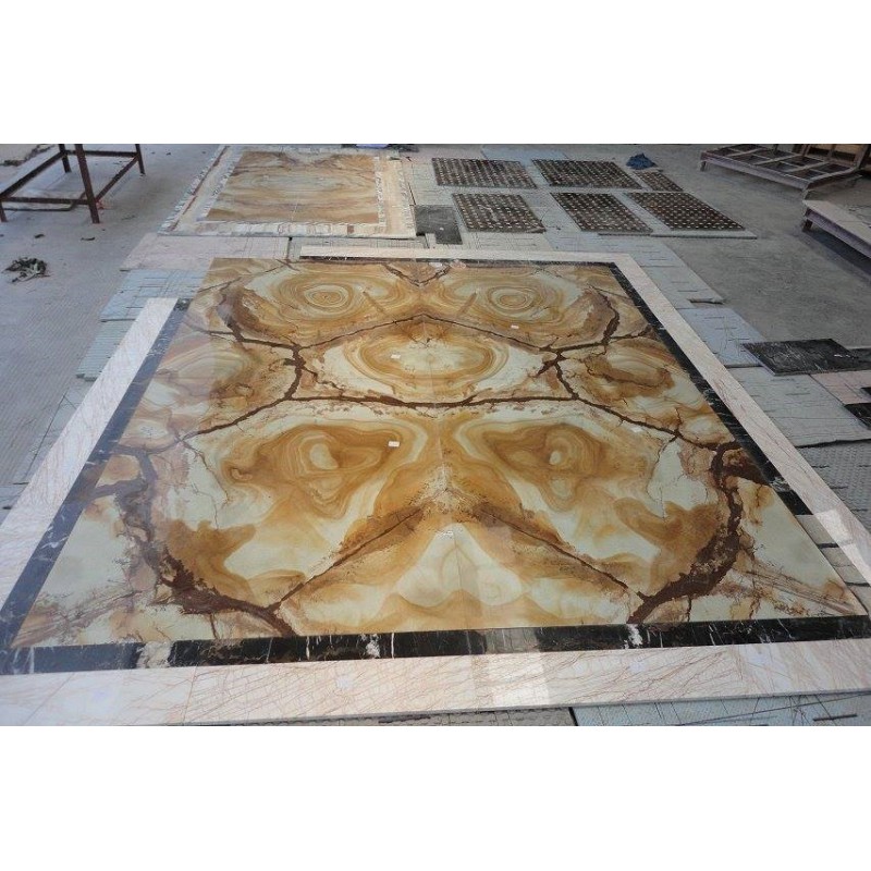 Hotel Lobby Marble Flooring Design Pakistan Green Onyx Medallion Inlay