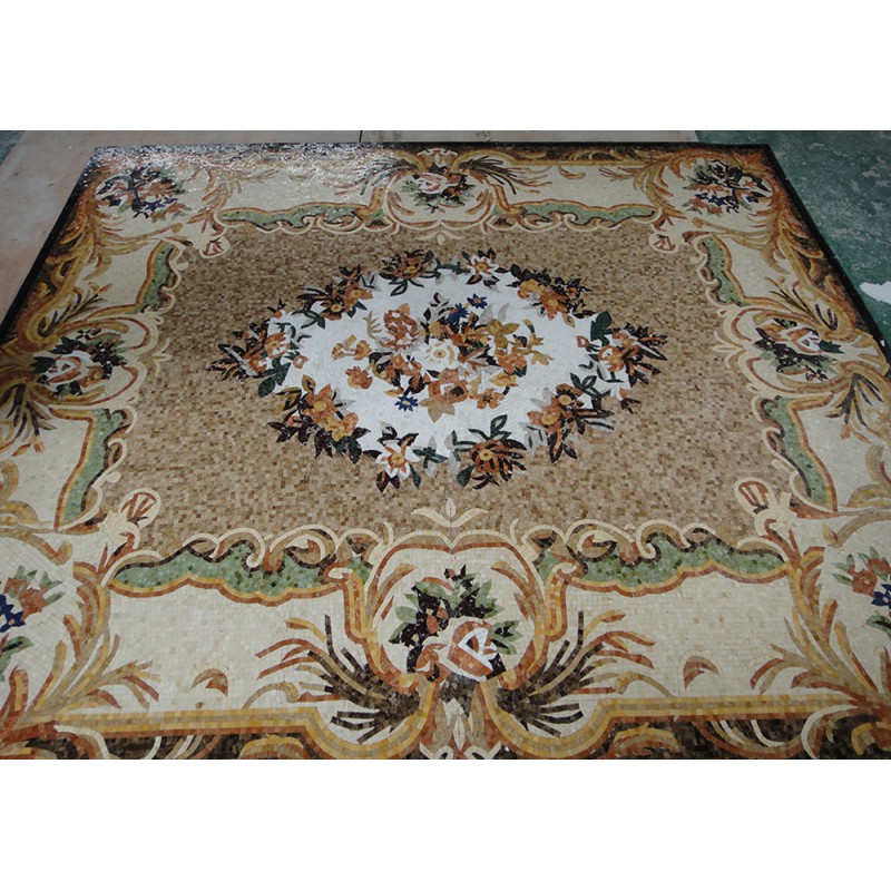 Mixed Chip And Parquet Marble Mosaic Floor Medallion