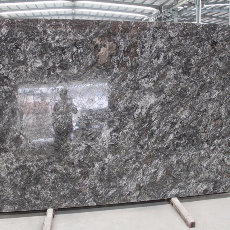 Cheap Price Brazilian Exotic Polished Cosmos Grey Granite Slab A-frame