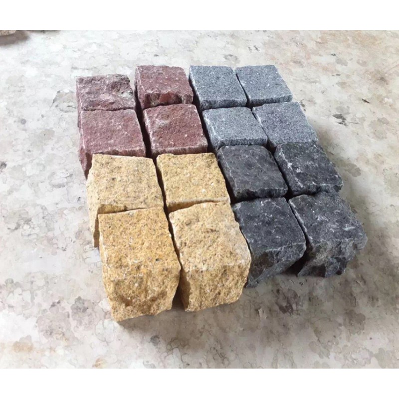 Multicolor Granite Natural Split Surface Cube Cobble Stone