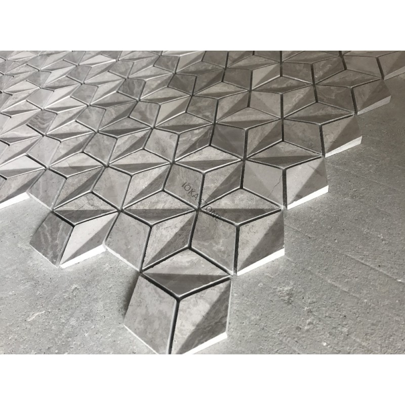 3D Hexagram Star Grey Marble Mosaic