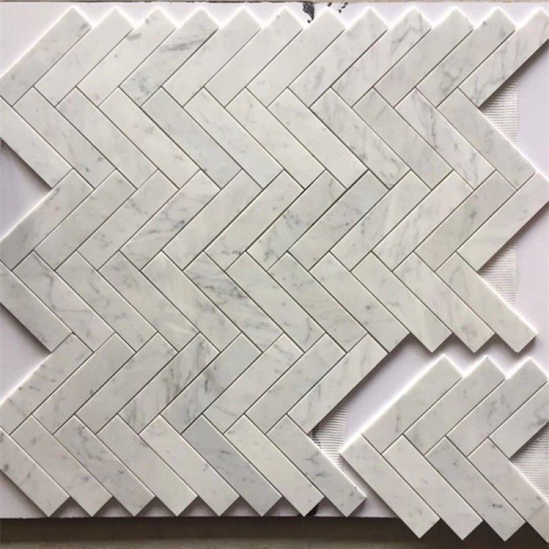 Herringbone Bianco Carrara White Carrara Marble Mosaic