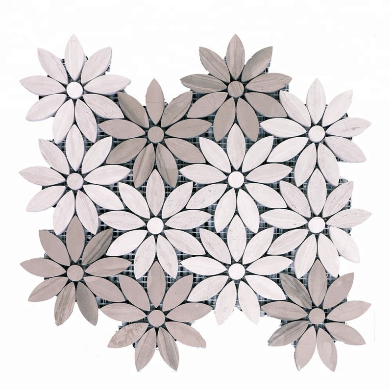 Black Gray And White Natural Stone Flower Marble Mosaic Tile