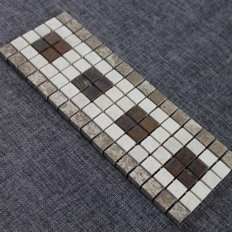 Crema Marfil Light Emperador Marble And Brass Copper Mosaic Border Tiles For Floor Wall