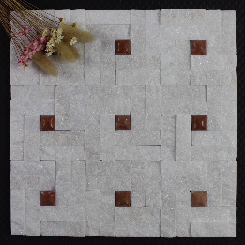 Crystal White Marble Mixed Travertine Red Mosaic Tile For Wall