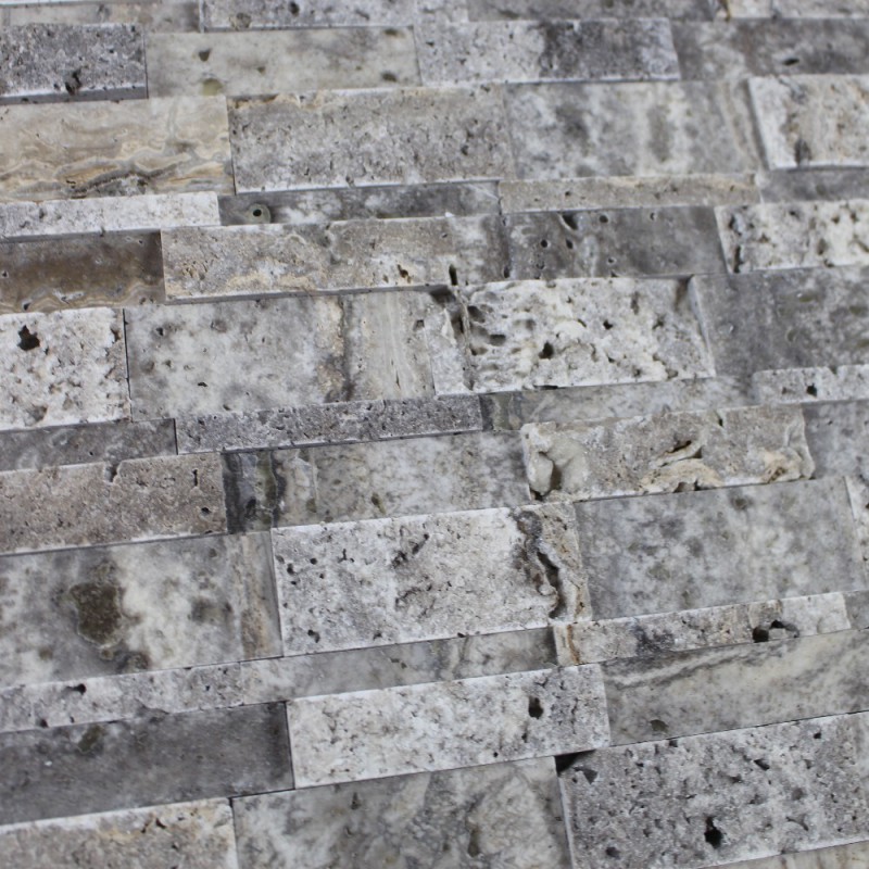 Italian Silver Grey Travertine Split Face Mosaic For Wall Decoration