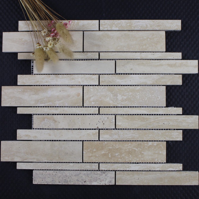 Travertine Yellow Marble Tile Mosaic Strip Backsplash