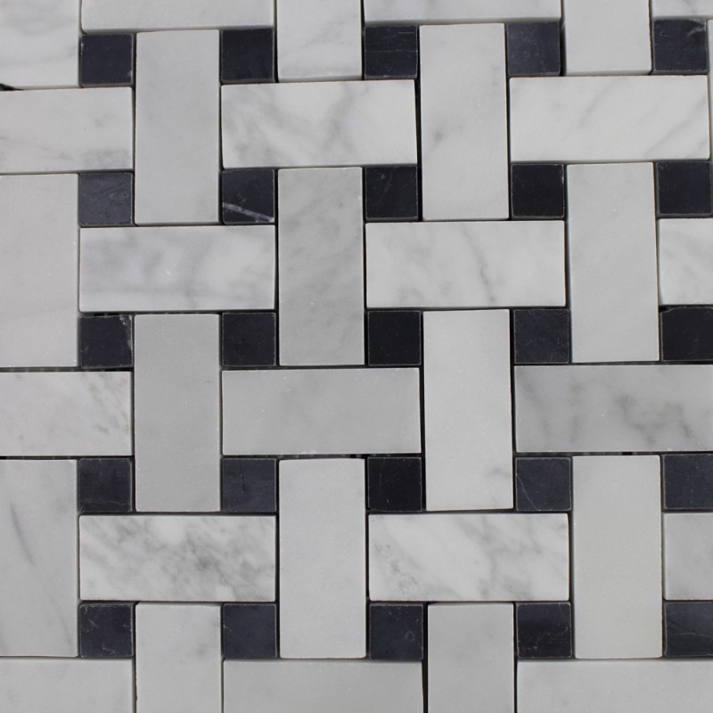 White Carrara Basketweave Stone Mosaic Tiles For Home Decoration