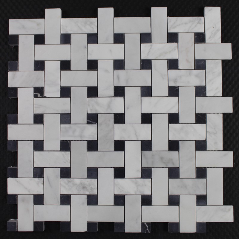 White Carrara Basketweave Stone Mosaic Tiles For Home Decoration