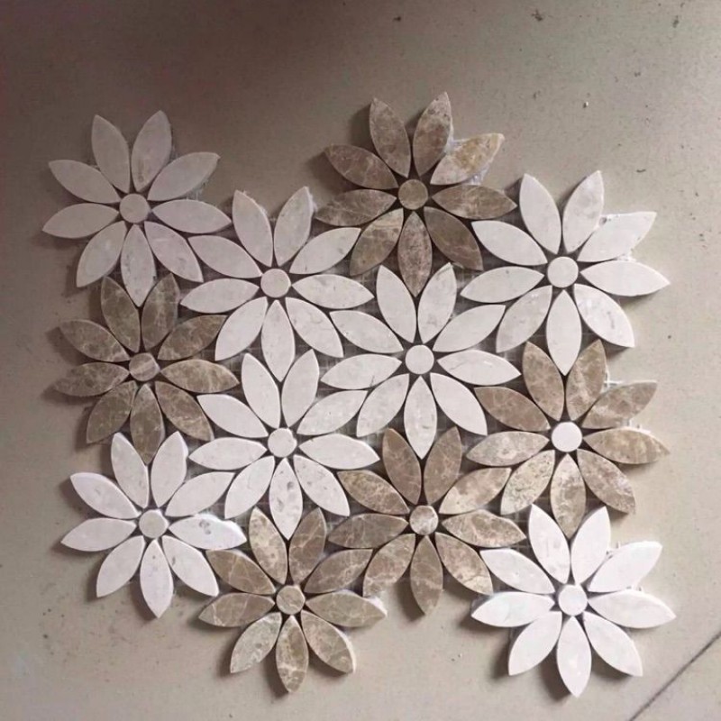 High Quality Flower Pattern Nature Stone Water Jet Marble Mosaic Tiles With Bottom Price