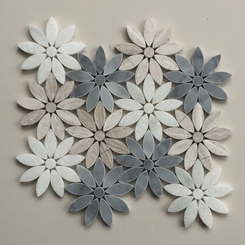 High Quality Flower Pattern Nature Stone Water Jet Marble Mosaic Tiles With Bottom Price