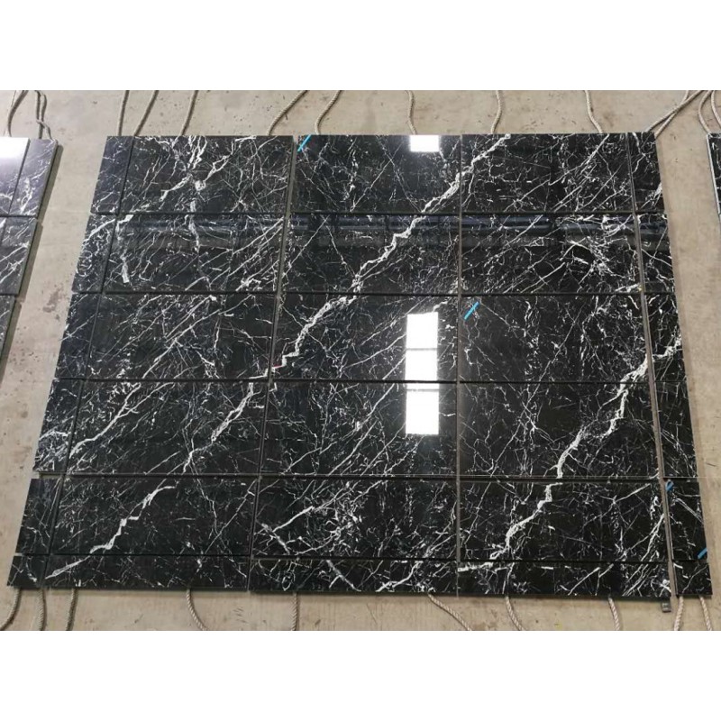 Black Marquina Slabs And Cut To Sizes Black Marble With White Veins For Interior Floor And Wall