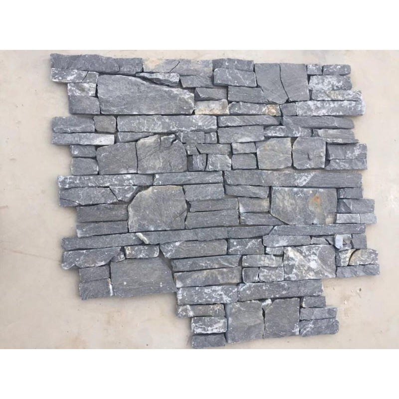 Exterior Wall Cladding Black Slate 15x60cm Foshan Dark Grey Natural Stone Veneer Panel