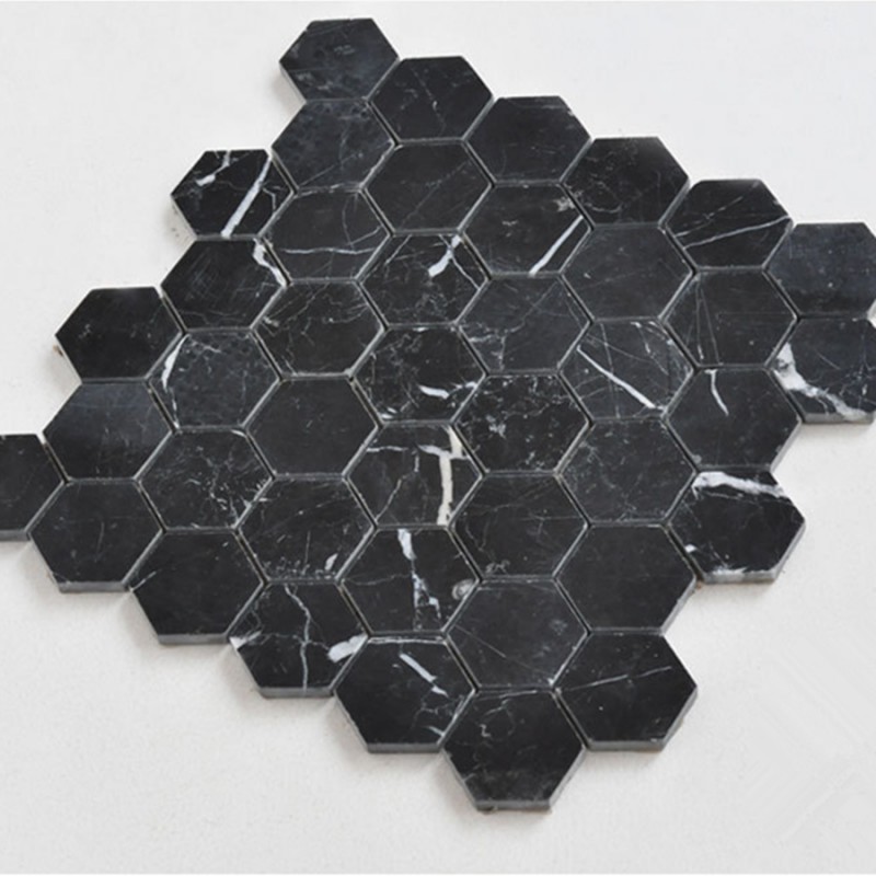 Black Nero Marquina Hexagon Marble Mosaic For Floor Tile