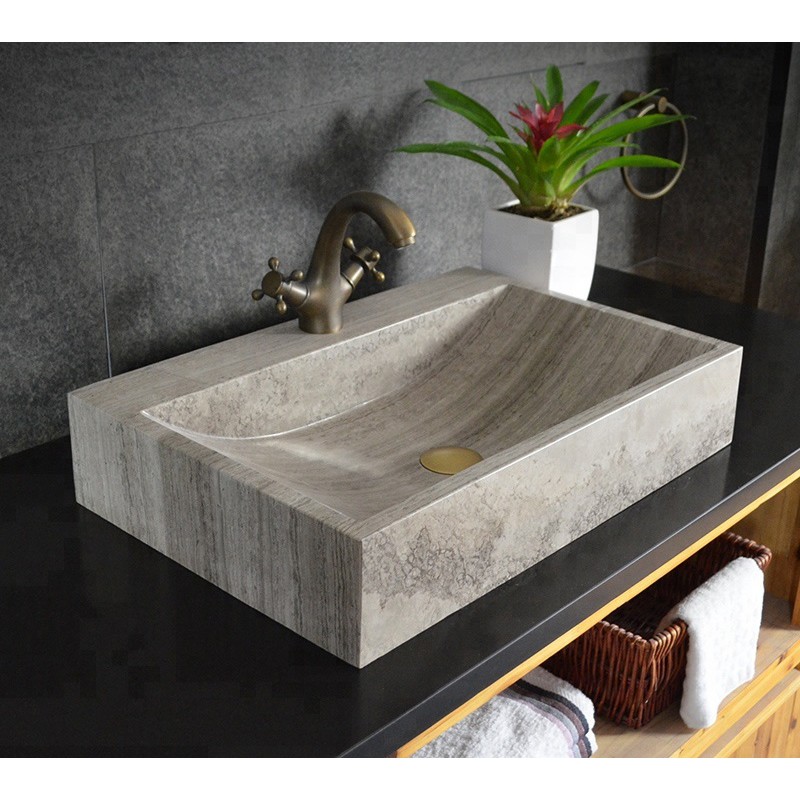 China Wholesale Factory Price Rectangular Counter Top Bathroom Vanity Stone Cabinet Basin