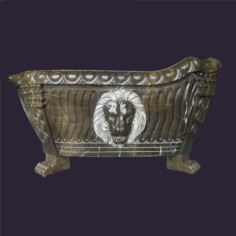 High Hand Carved Polished Brown Marble Bathtub For House