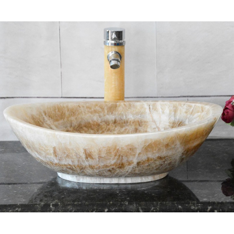 Honey Onyx Natural Stone Pedestal Sink For Bathroom