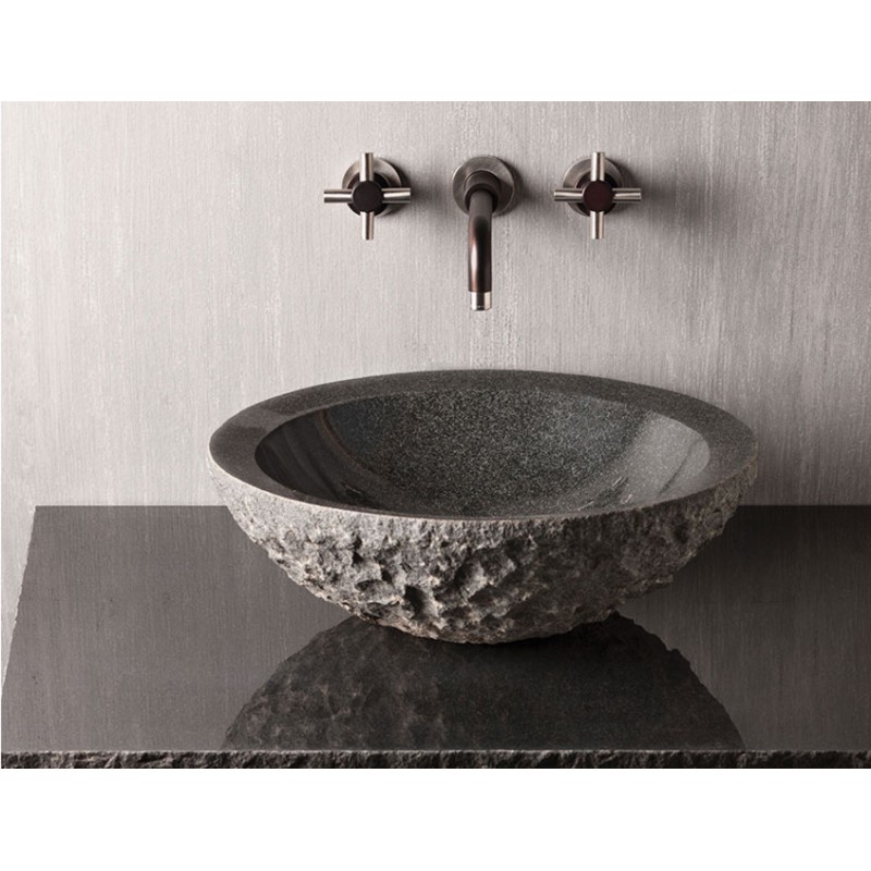 Bathroom Washbasin Natural Stone Black Granite Vessel Sink