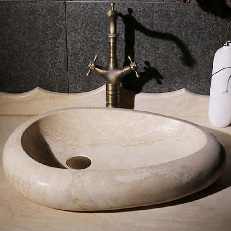 Oval Countertop Bathroom Travertino Marble Stone Antique Bathroom Sinks