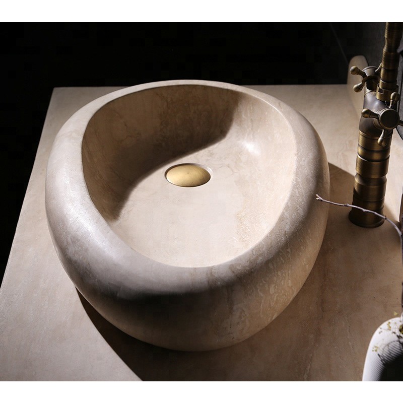 Oval Countertop Bathroom Travertino Marble Stone Antique Bathroom Sinks