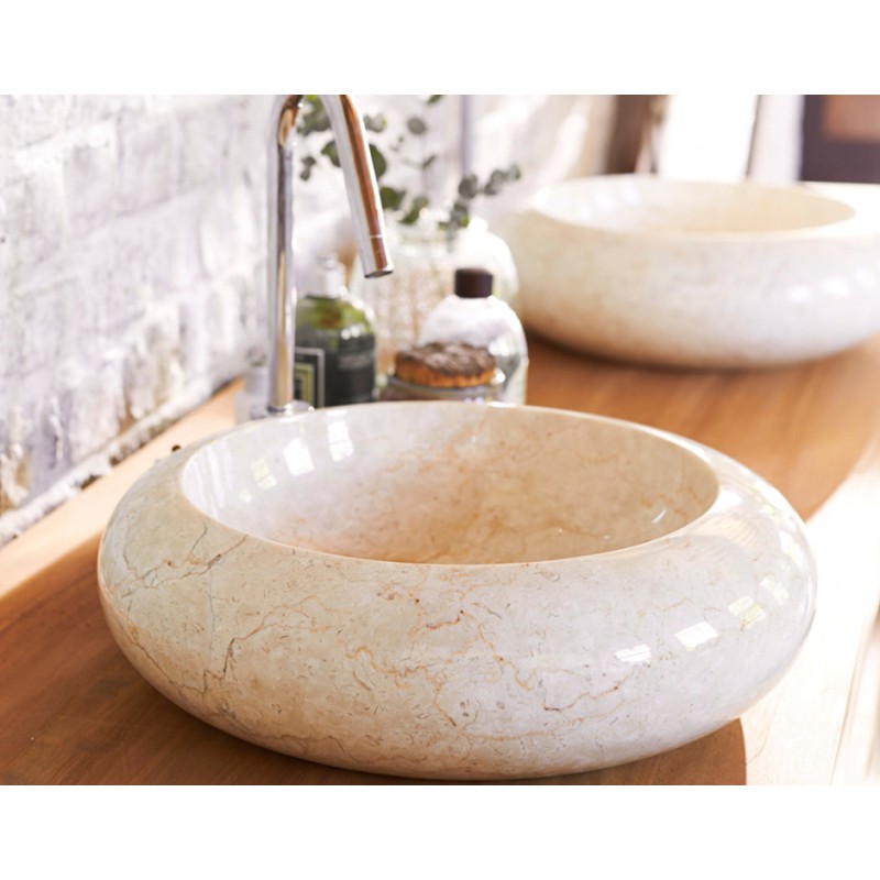 Round Natural Marble Bathroom Stone Sink