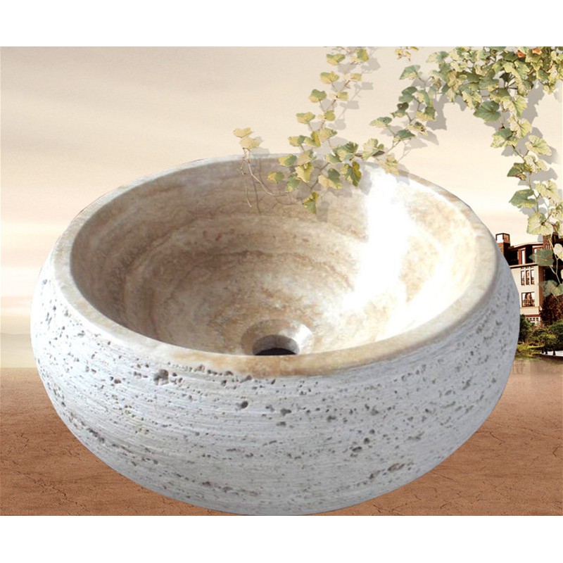 Round Stone Travertine Sink Basin