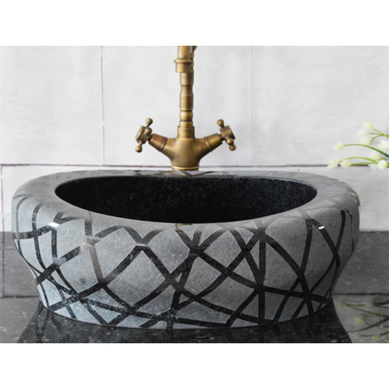 Shanxi Black Bird's Nest Shape Art Stone Sink For Sale