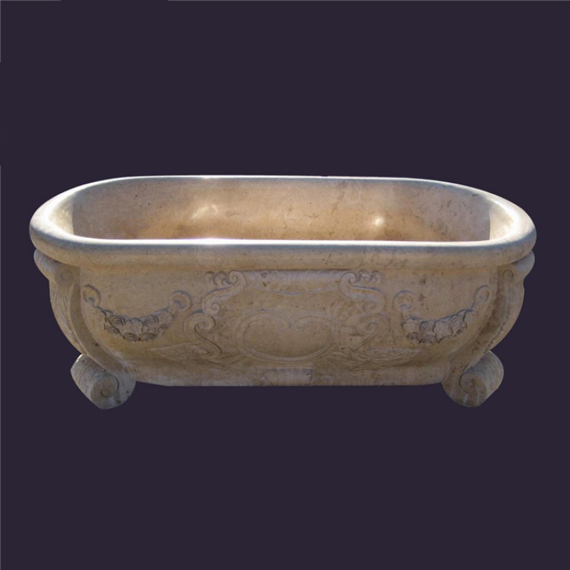 Smooth Finish Hand Carved Limestone Bathtub For Custom Home