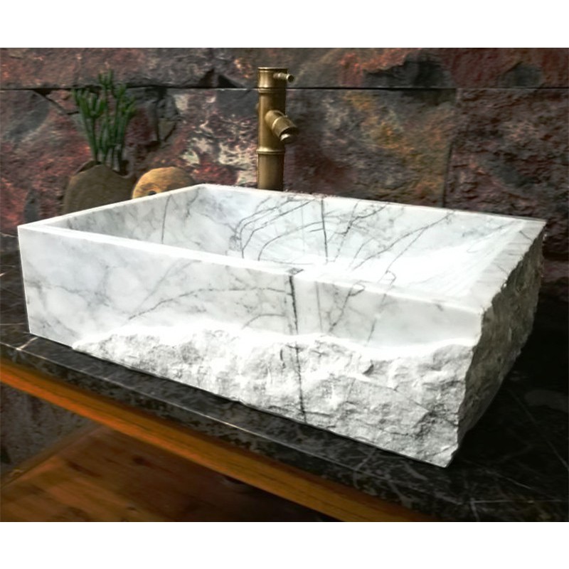 Square White Marble Sink For Bathroom