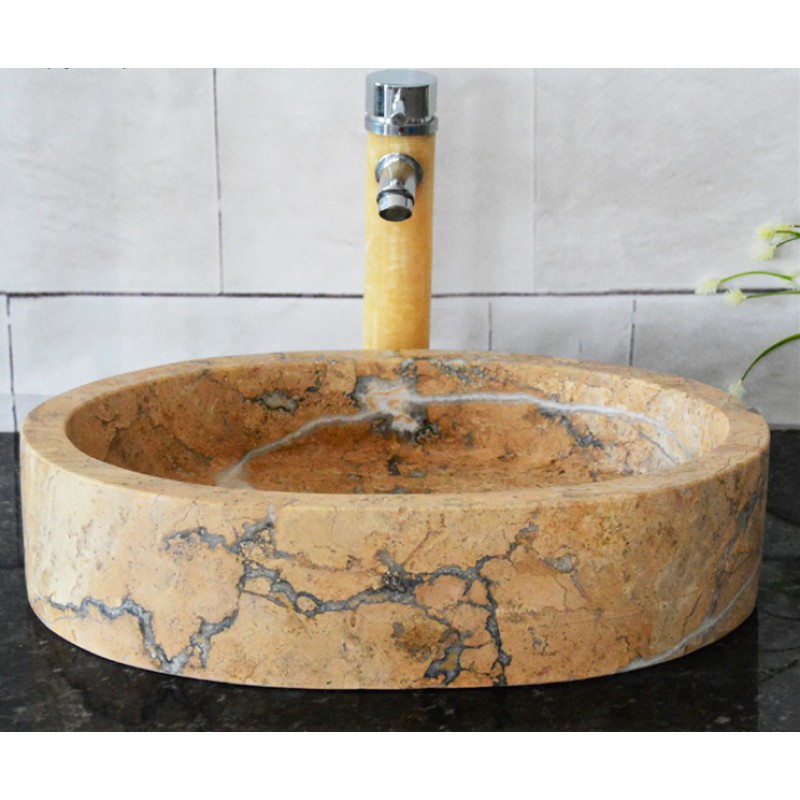 Beige Travertine Marble Oval Sink For Sale