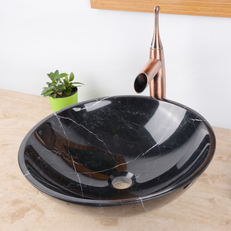 Black Marble Round Countertop Natural Stone Vessel Basins