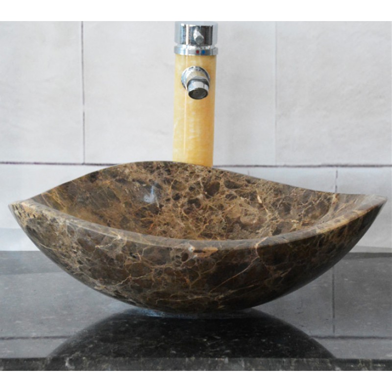 Natural Dark Emperador Colored Marble Stone Wash Basin