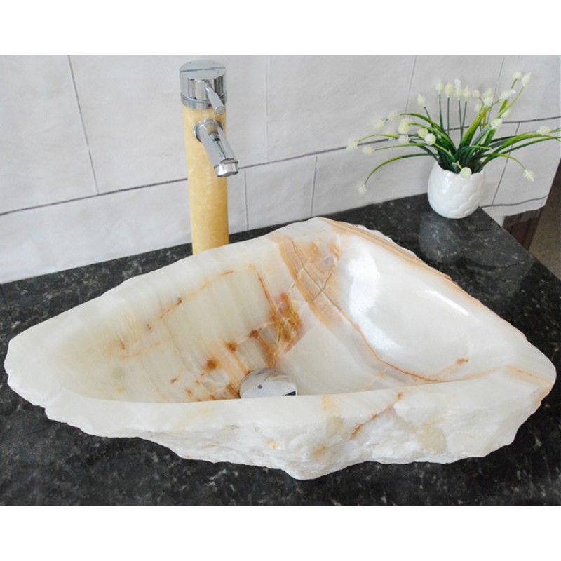 Triangle Shape Irregular White Onyx Stone Art Basin For Bathroom