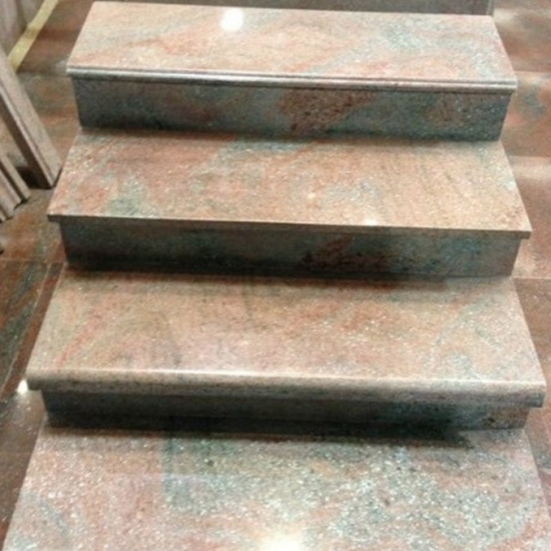 Customized Natural Stone Multicolor Red Indoor Granite Stairs Design