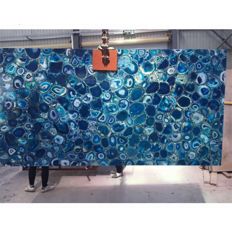 High Quality Wholesale Polished Natural Blue Agate Backlit Agate Stone Slab For Wall Cladding Table Top