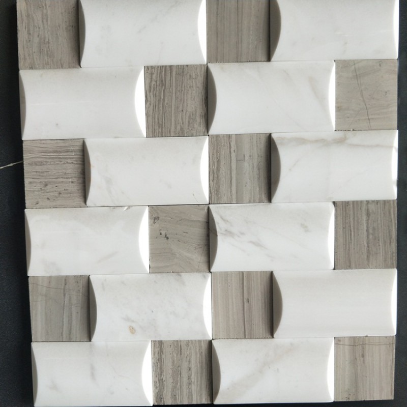 3D Interlace East White Grey Wood Vein Marble Mosaic Wall Tiles For Bathroom