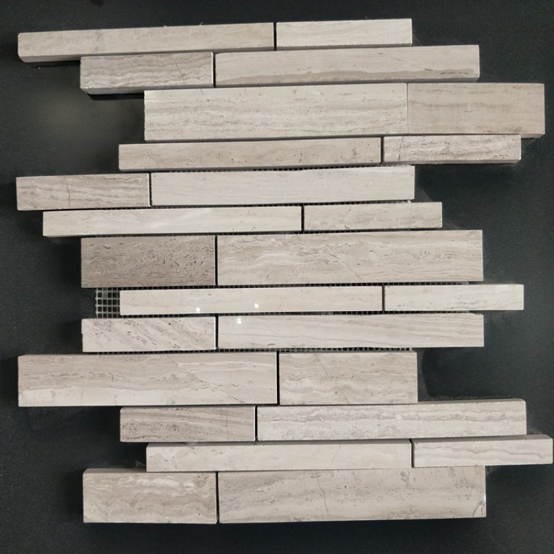 Natural Stone Long Strip Grey Wooden Marble Mosaic Tiles For Wall