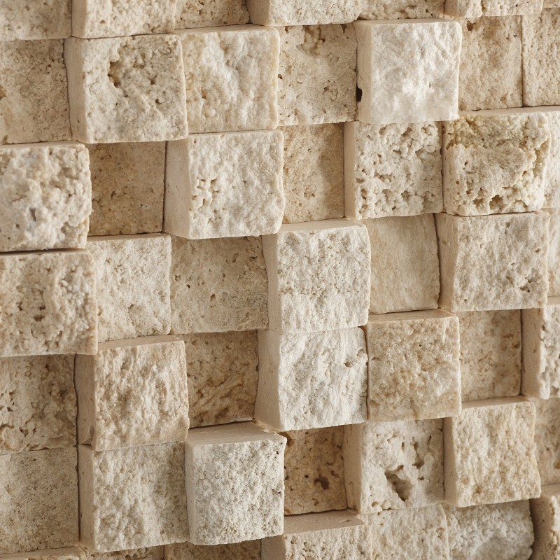 1 X 1 Ivory Travertine HI-LOW Split-Faced Mosaic Tile