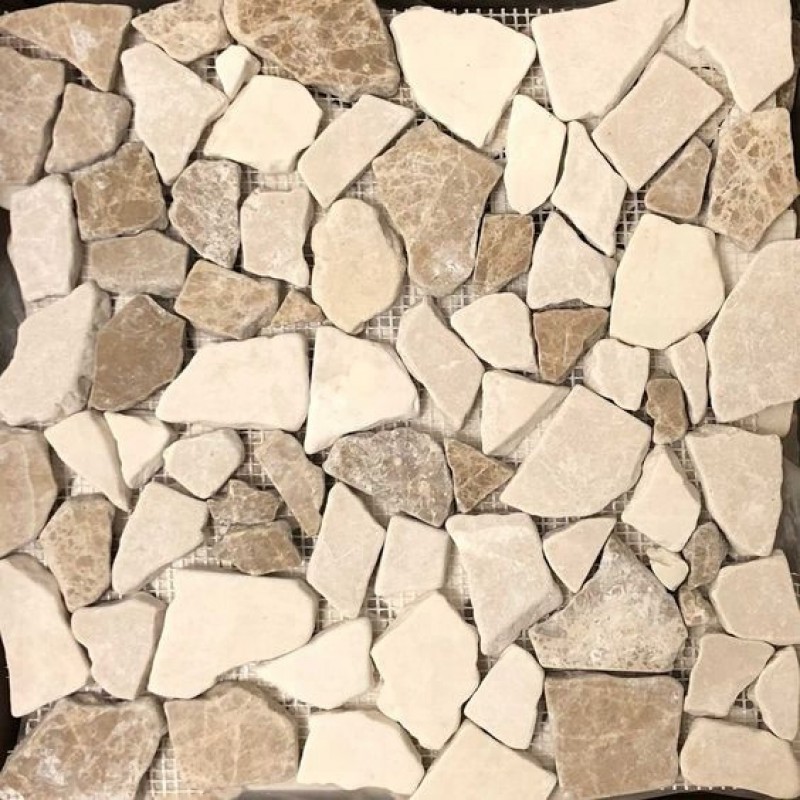 Botticino Beige Emperador Mixed Flat Pebble Mosaic Tile