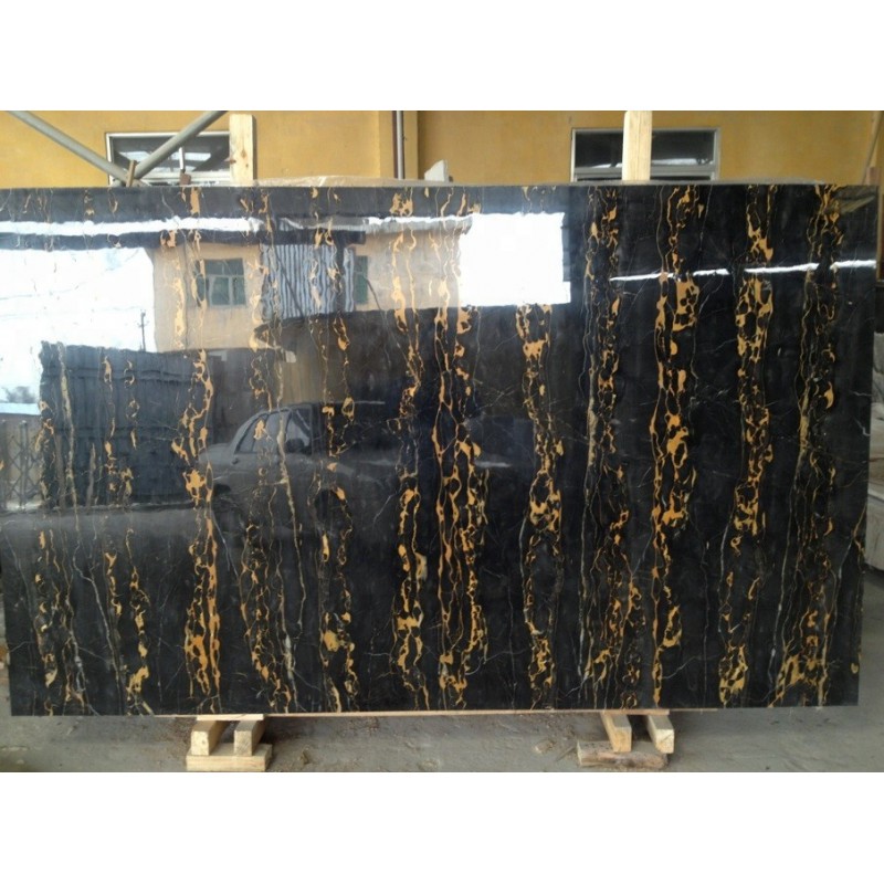 Italian Black And Gold Flower Nero Portoro Marble Slabs